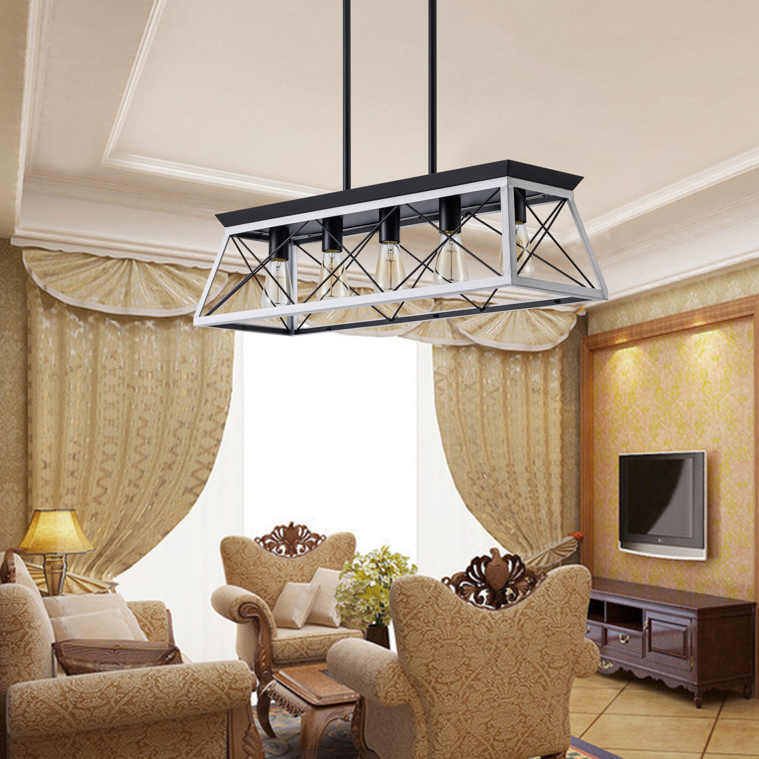 5-Light Farmhouse Chandeliers For Dining Room (No Bulbs) - Image 6